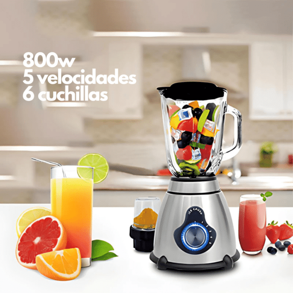 Licuadora 1.5 Litros Rosenberg 6 velocidades Potencia 800w, Base de acero inox, Molinillo para especies y frutos secos, 6 Cuchillas