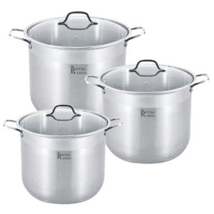 Juego de 3 ollas profundas 16L, 19L Y 22 Litros-Acero Inoxidable, Aptas para Todo Tipo de Cocinas