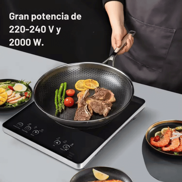 Placa de Inducción Portátil Royal Swiss – 2000W, Control Táctil, Función de Bloqueo y Protección Contra Sobrecalentamiento, Dimensiones 28cm anchox35cm largo