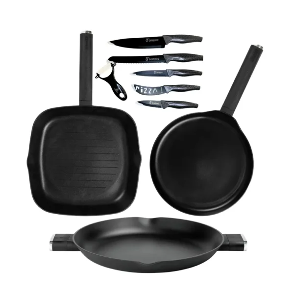 Set de cocina Guzzini Cooking: Asadora grill 28x28 cm, Crepera 26 cm y Paellera 36 cm - Revestimiento Quantanium con Titanio, Apto para Todo Tipo de Cocinas Incluida Inducción