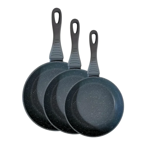 Set de 3 Sartenes 20/24/28cm Revestimiento antiadherente a la piedra Shiro - Apto para todo tipo de cocinas - Durabilidad y Fácil Mantenimiento