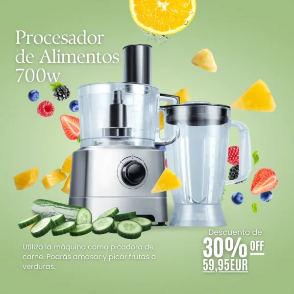 Procesador de Alimentos, 6 en 1 Multifunción 700W, 1.4L, 2 velocidades