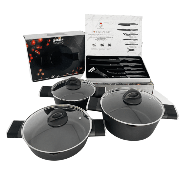 Set de Cacerolas Guzzini Cooking: Cacerola alta 24cm, Cacerola alta 20cm y Cacerola baja 24cm - Revestimiento Quantanium con Titanio, Apto para Inducción