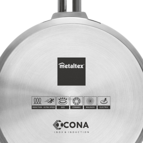 Sartén ICONA de Acero Inoxidable 20cm - 24 cm - 28 cm | Base Ultra-Speed de 3 Capas 1 full inducción, Gas, electricidad, vitro-ceramica | 5 mm de espesor | Apto para hornos | Metaltex