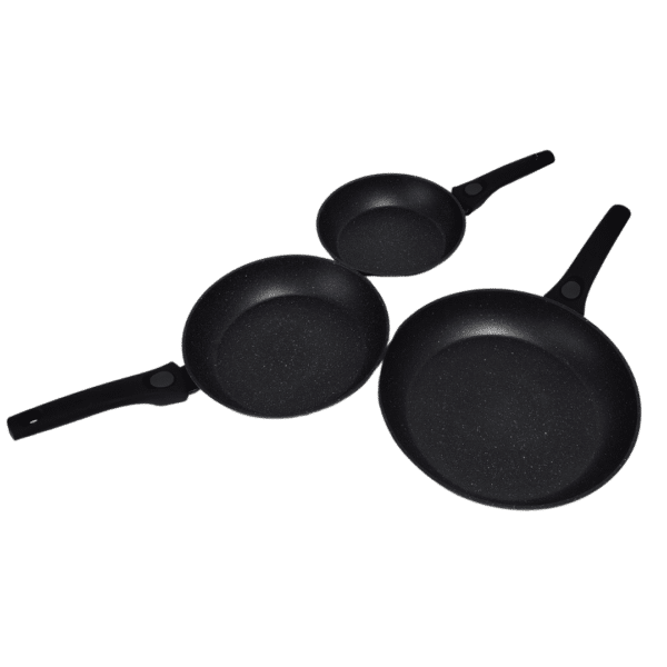 Set de 3 Sartenes en Aluminio Forjado negro con Mango Desmontable – Antiadherente y Apto para Inducción