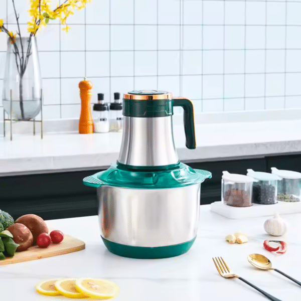 Swiss Line Picadora Eléctrica - Bol Acero Inoxidable + Bol de vidrio 3 Litros/ 1200w 2 velocidades. Pica todo tipo de alimentos. Procesador de alimentos frutas, verduras y carnes.