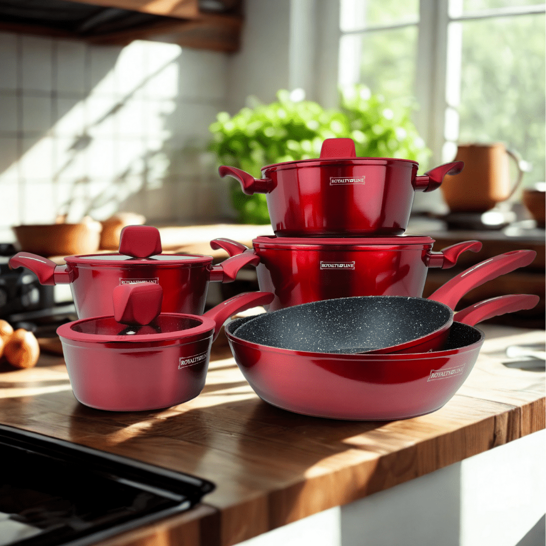 Batería de Cocina Royalty Line Rojo Metalizado – 10 Piezas con Revestimiento Antiadherente Tipo Piedra